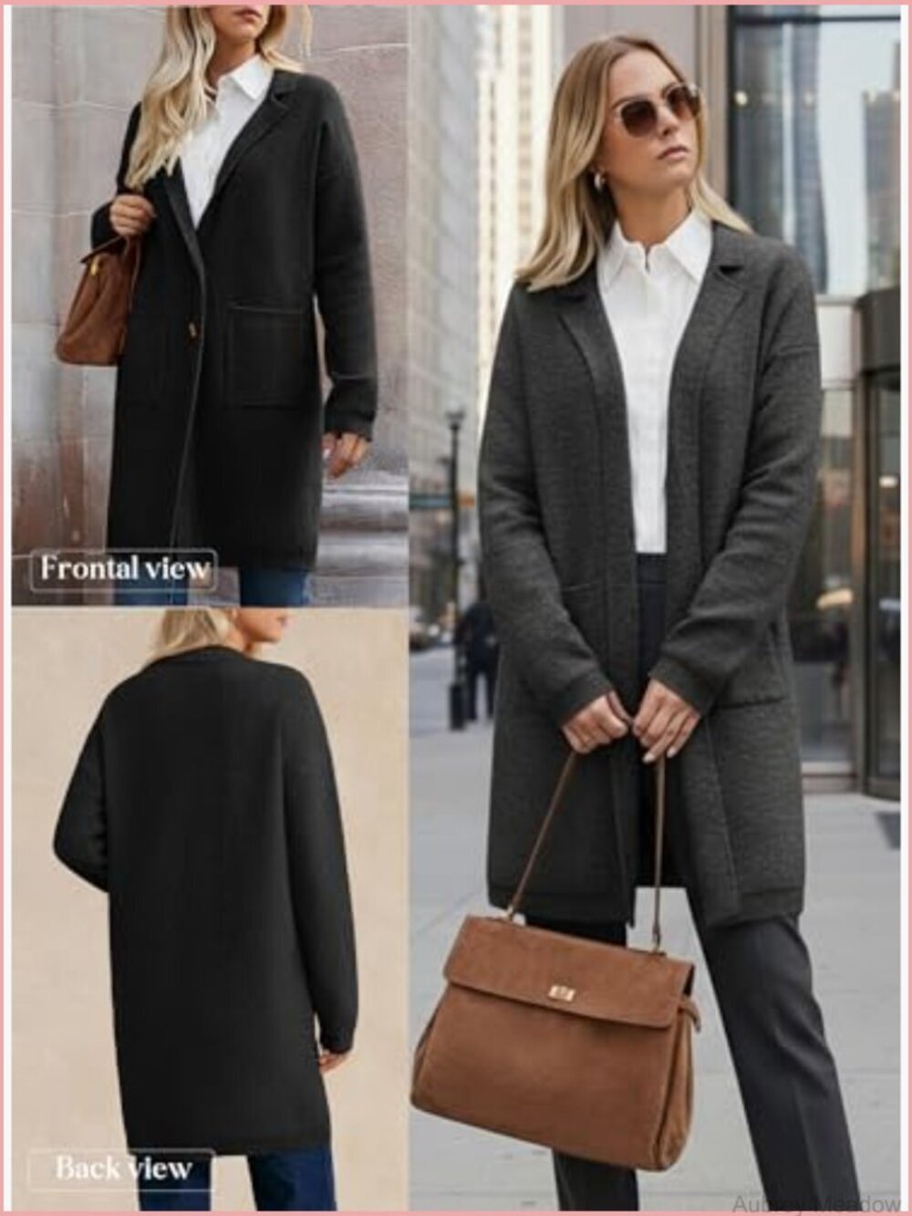 Womens Long Cardigan Sweater Blazer Open Front Knit Jacket w Pockets - Picture 2 of 7